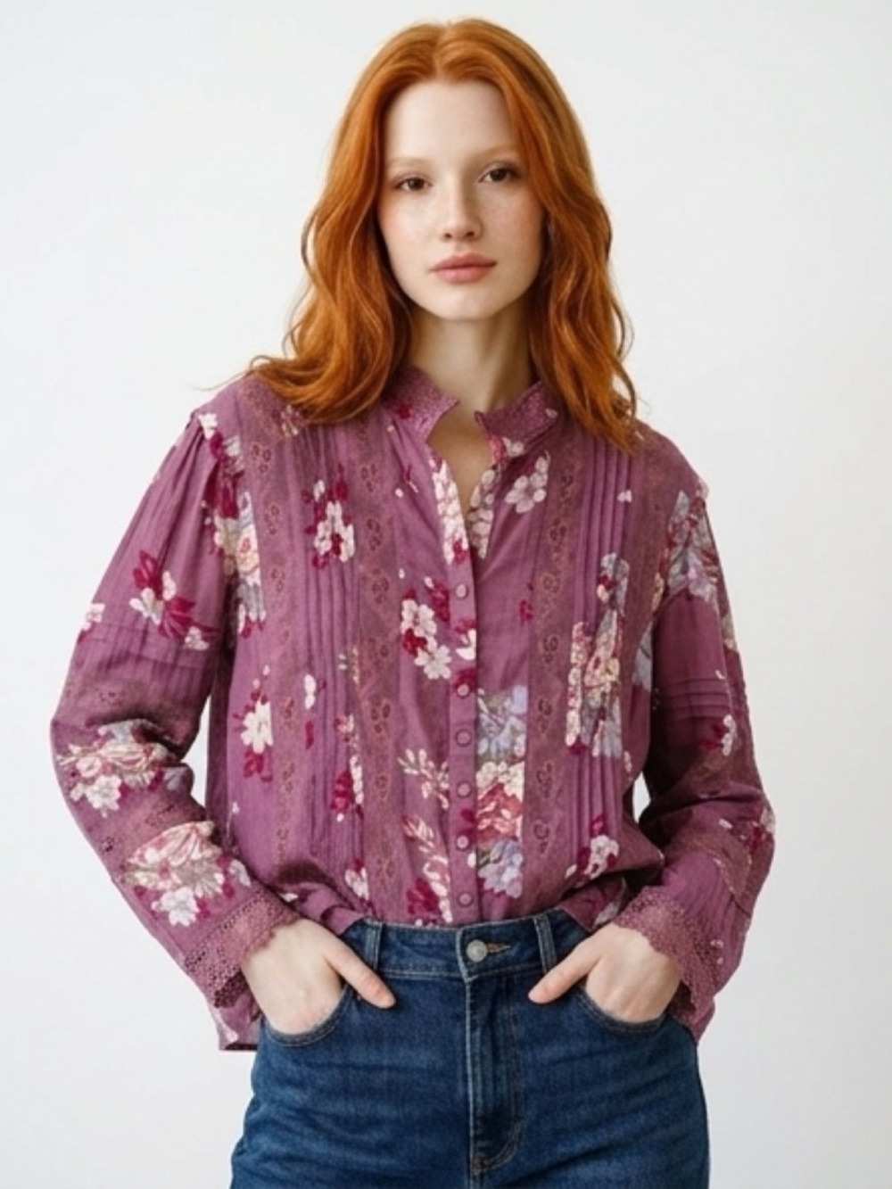 Loveshackfancy blouse size small floral lace button up long sleeve top